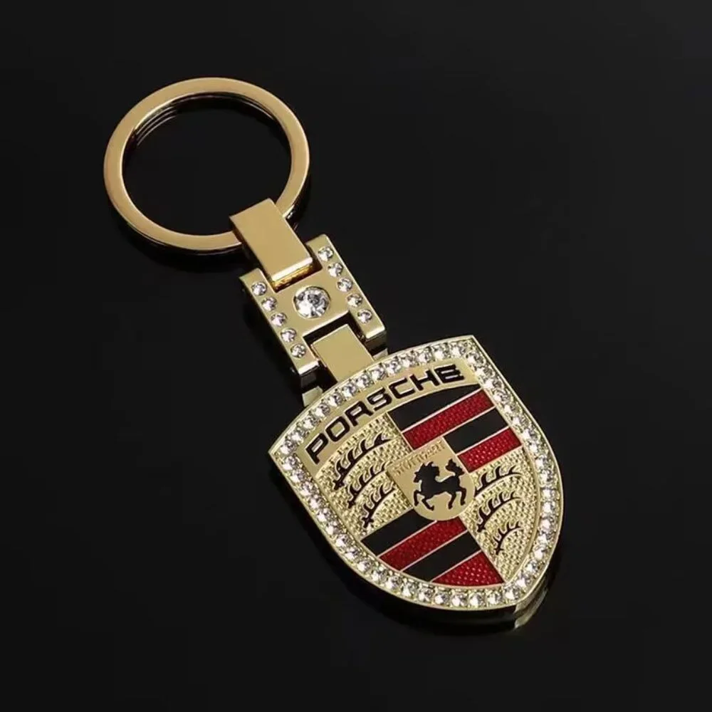 PORSCHE STUTTGART HOTROD Metal Crest KeyRing Key Chain Golden Pendant Keyholder - Picture 3 of 6